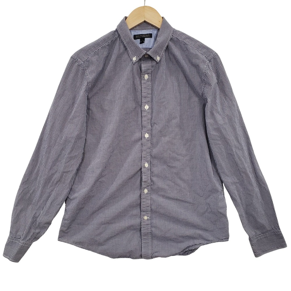 Banana Republic Soft Wash‎ Tailored Slim Fit Gingham Button Down Shirt Mens L